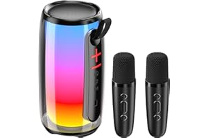 ALPOWL MAIKELU Karaoke Profesional, Karaoke 2 Micrófonos, Un Clic para Cancelar el Sonido Original, Altavoz de 20 W, 12 Modos de Ambiente RGB, Soporte de Altavoz Karaoke Bluetooth/USB/TF/AUX