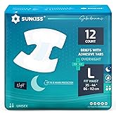 SUNKISS Unisex Night Adult Diapers L, 12 Pcs | High absorbency, all-night anti-leak protection and soft, breathable materials