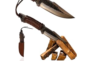 YOUR LIVING ART Couteau utilitaire forgé à la main – lame fixe en acier 7Cr17MoV avec étui en cuir véritable, outil d’extérieur pour camping et loisirs