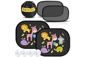 Parasol Coche Infantil Lateral con Ventosa, [4 pcs] Peyou Parasol Coche Lateral de adsorción automática, Parasol Coche Bebe Que bloquea más del 98% UV, Protege a Mascotas y niños