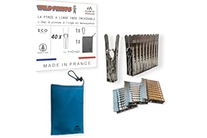 MADE IN NOMAD Wild PinUps: 40 Pinces à Linge Inox Pincinox avec Panier Pince à Linge et Mousqueton. Pour Buanderie, Fil à linge, séchoir à linge. On en Pince pour l'Epingle a Linge solide et durable, Made in France