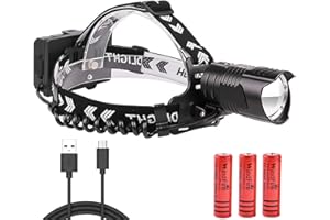 LUXJUMPER Lampada Frontale XHP90 LED Ricaricabile, 50000LM Lampada da Testa con 3 Modalidà di Luminosità Zoomabile Impermeabile Lampada da Testa per Escursioni, Campeggio,Ciclismo,Corsa, Speleologia, Pesca