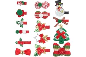 Unaone Christmas Hair Clips 15Pcs snowman Hair Clips Accessories, Butterfly Hair Barrettes, Lovely Christmas Tree Reindeer Hat Hair Clips,Hairpins for Girls Kids Party Christmas Gifts