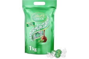 ‎LINDT Lindt LINDOR, Minze Milch Schokolade Kugeln Beutel, 1kg Beutel wiederverschließbar, ca. 80 Kugeln, Großpackung, Pralinen-Geschenk, Schokoladengeschenk