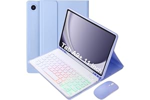 VLEAQC Keyboard Case for Samsung Galaxy Tab A9+/A9 Plus 11 Inch 2023 (SM-X210/X216/X218), Detachable Color Backlit Bluetooth Keyboard and Mouse, Slim Lightweight Stand Cover with Pen Holder,Purple