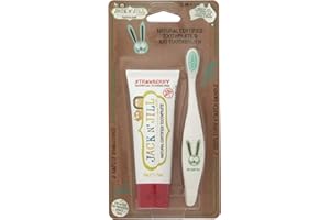 Jack N' Jill Tooth Buddy: Natural Certified Toothpaste (Strawberry) & Kids Toothbrush - Handle & Packaging Made from Corn, Organic Fruit Flavour, Safe If Swallowed, Makes Tooth Brushing Fun for Kids