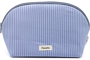 PONETTE - Neceser Mujer Vive Grande de Tejido Rayado en Tonos Azules, Forro, Cremallera a Tono, Viaje, Piscina, Gimnasio, Estuche, Bolsa de Aseo, Marca Española