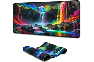 Simpkeely Large Fantasy Waterfall Gaming Mouse Pad - Blacklight Waterproof Glowing Desk Mat, Extended Non-Slip Rubber Base for Office & Home - 80 x 30 cm