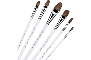 WLOT Weasel de Marta Roja Cabello Aceite de artista pinceles para pintura acrílica Gouache y Pintura – Juego de pinceles de acuarela cepillo claro mango de plástico 6pcs