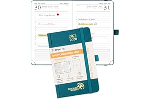 POPRUN Agenda 2025 2026 Giornaliera Piccola 16 x 10,5 cm, Planner A6 12 Mesi da Ago.2025 a Lug.2026, Copertina Rigida, 1 Giorno 1 Pagina da Lun a Dom, Carta Spessa da 70 GSM, Verde Pacifico