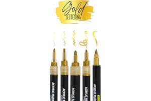Online Set di 5 penne acriliche dorate, altamente coprenti, con penna, fineliner, penne e pennarelli, pennarelli acrilici metallizzati per progetti fai da te, carta, vetro, legno, pietra, tessuto