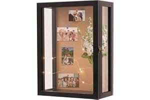 BEARUT 28 x 38 CM Deep Shadow Box Frame Wall Mounted,Depth 12.5CM Display Case,Three-Sided Premium Clear Acrylic Viewing Panels,Include a Warm LED Light Strip Black