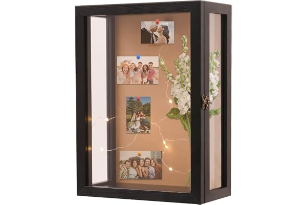 28 x 38 cm djup skugglåda ram väggmonterad, djup 12,5 cm displayfodral, tresidig premium klar akryl visningspaneler, inkluderar en varm LED-ljusremsa