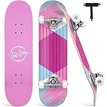 BELEEV Skateboards 31x8 para Principiantes, Niños, Adolescentes y Adultos, Completo Pro Cruiser Skateboard para Niña Niño, Arce Canadiense de 7 Capas, Doble Bandeja Cóncava, con Herramienta en T