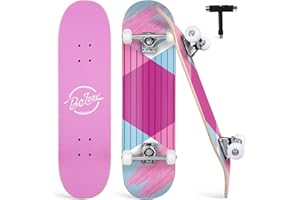 BELEEV Skateboard 31x8 per Principianti, Bambini, Adolescenti e Adulti, Completo Pro Cruiser Skateboard per Ragazza Ragazzo, Acero Canadese a 7 Strati, Doppio Vassoio Concavo, con Strumento a T