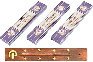 Original Satya French Lavender Incense Sticks Pack of 3X 15G with Greensense Holder for Aromatherapy, Spa, Yoga, Weddings, Meditation, Healing, Positivity and Relaxation