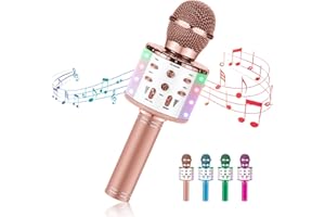 ECOKRA Microphone for Kids, Wireless Bluetooth Microphone Karaoke Bluetooth Childrens Microphones, Karaoke Speaker Machine Home KTV Player Support Android & iOS Devices for Party Singing (Rose Gold)