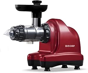 BioChef Axis Cold Press Juicer/Horizontal Masticating Slow Juicer (Wide Mouth) with 20 Year Warranty for Wheat Grass, Fruits &amp; Vegetables (Red)
