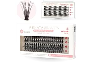 RB RENATA BEAUTY Renata Beauty 30D TRIPLE Volumen Ruso Extensión de Pestañas Postizas [C Curl] – Multipack de 80 Abanicos 10-14mm – Máxima Intensidad para Volumen 3D – Tecnología de Banda Invisible y Acabado Mate