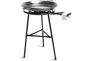 briebe Set Paella Brûleur à Gaz 3 Anneau 60-40-20 cm + Poêle à Paella Émaillée 65cm 22 Portions + Support à 3 Pied Robuste Pouvant Supporter jusqu'à 200 kg