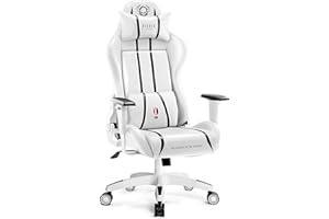 Diablo X-One 2.0 Fotel Gamingowy Krzesło Biurowe Dla Gracza Obrotowy Regulowane Podłokietniki Ekoskóra Ergonomiczny Design Funkcja Bujania Poduszka Pod Kark i Lędźwie (Biało-czarny, King)