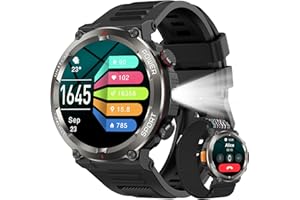Baolubao Military Smart Watch for Men, Fitness Watch with 100 Days Battery/Flashlight/Compass/2 Straps/Heart Rate/Sleep Monitor/Answer/Make Calls, 120+ Sport Mode Waterproof Smartwatch for iOS Android