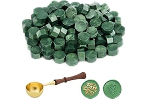 ASTARON 100 szt. koralików woskowych, 5 opcji kolorów do pieczęci woskowej, zestaw pieczęci woskowej ośmiokątnej z 1 szt. drewnianą rączką łyżeczką do topienia wosku, idealne na karty zaproszeń, koperty, opakowania wina