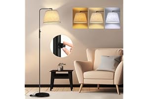 Weilim Lampara pie Regulable, Lamparas de Pie Para Salon con 9W E27 Bombilla, 360° Pantalla de Lino y Interruptor de Pie - Atenuación Continua y 3 Temperaturas de Color 3000-6500K