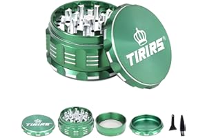 TIRIRS 3 Inches 4 Pieces Premium Herb Grinder - Aluminium Large Spice Grinder with Pollen Catcher, Comes with Pollen Scraper and Cleaning Brush, Green