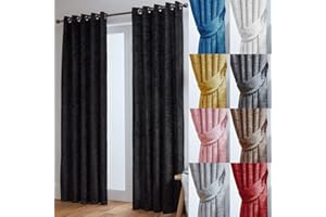 John Aird Crushed Velvet Fully Lined Eyelet Curtains (Black, 66" Wide x 72" Drop)