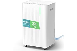 EUHOMY 20L/24H Deumidificatore Casa: Deumidificatore Muffa Portatile, 50㎡, Modalità Auto/Asciugatura/Sleep, Timer 24H, Display Umidità, Tanica 4,5 L Estraibile, Scarico Continuo, per Bagno Cantina