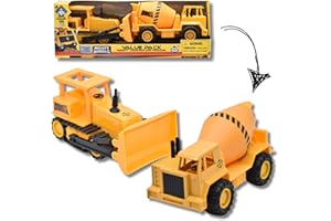 Mighty Wheels Steel Twin Pack of 4.75" Truck Toys - 1 x Bulldozer, 1 x Cement Mixer Toys - Construction Toys for 3+ Year Old Boys and Girls