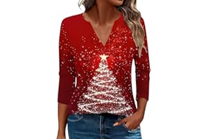 VPQILH Christmas Light Up Jumper for Women, V Neck Sweatshirts Ugly Santa Claus Pullover Reindeer Shirts Christmas Tree Sweater 3D Printed Tee 3/4 Sleeve Plaid Tshirts Ladies Funny Tops Casual Xmas Costume