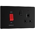 BG Electrical Cooker Control Socket, Double Pole Switch with LED Power Indicators, 13A, Matt Black