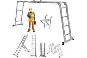 DICN Multi-Purpose Aluminum Alloy Combination Ladder 4.7M/15.5FT Folding Step Ladders 150kg/330lbs Capacity 16 Steps with 1 Free Platform for Indoor Outdoor Works, EN131