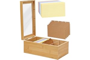 mumisuto Index Card Holder 3x5,Index Card Organiser Case with 150 Lined Index Cards,Wood Recipe Box Card File Storage Box,Flashcard Notecard Holders for Flash Cards Business Cards School Office (2)