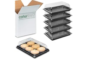 Caterline 15 mini cake/sandwich platters catering trays with lids | L250mm x W180mm x 70mm