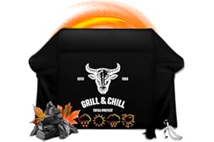 Grill & Chill -Premium- Abdeckhaube (147x61x122cm), BBQ Grillabdeckung Wasserdicht Abdeckplane Haube Schutzhülle für Weber, Brinkmann, Char Broil, Holland und Jenn Air Gasgrill 600D Oxford-Gewebe