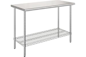 Seville Classics en Acier Inoxydable de Cuisine Professionnels Chariot de Coupe Table, Acier, Chrome, 125 x 61 x 90 cm
