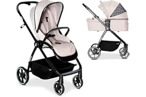Asalvo Silla de Paseo Ligera DUO RODAS Trío Convertible. Silla de Paseo con Equipaje Avion. Carrito Bebe con Barra de Seguridad. Silla Bebe Compacta. Silla Ligera hasta 22 kg. Color Beige