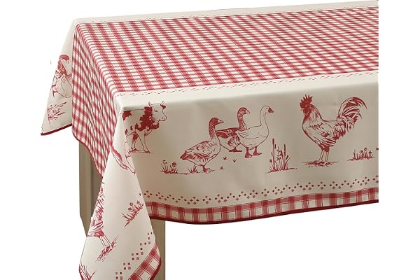 Le Linge de Jules Nappe Anti-Taches Ferme Rouge - Rectangle 150 x 240 cm