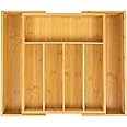 Klass Home Large Cutlery Drawer Organiser 5-7 Compartment Cutlery Tray Bamboo Kitchen Drawer Organiser 43cm x 35cm Expandable Utensil Tray, Drawer Organiser Rack Holder Tray