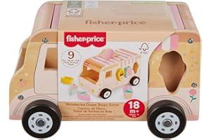 Fisher-Price Wood Toddler Toy Ice Cream Truck Shape Sorter Set, 9 Wooden Pieces for Developmental Play Kids Ages 18+ Months, HXT86