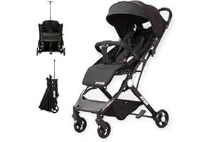 RYDR C8 Compact Travel Pushchair | Lightweight Baby Stroller/Pram/Buggy for 0–3 years/15kg | Easy One-Hand Fold, 5-Point Harness, Adjustable Back, Leg Rest and Canopy, Shopping Basket (Black)