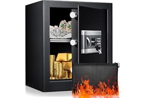 Caja de seguridad doméstica de 54L con bolsas ignífugas, Caja de seguridad secreta de hotel con cerradura de combinación con cerradura de tres pernos y estante removible 45x31x37cm VIHBRAI