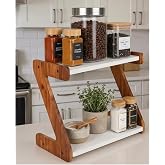 LUXENWOOD Wooden Spice Rack Organizer – 2 Tier Kitchen Counter Organizer Stand | White Shelves Storage Rack for Spices, Condi