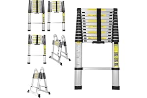 ‎IZRIELAR Izrielar Teleskopleiter 3,8m, Mehrzweckleiter Leiter Ausziehbar Aluminium, JZ380 Rutschfester Ausziehbare Stehleiter, 13 Segment Schiebeleiter, Stabil Sprossenleiter bis 150KG, Silber