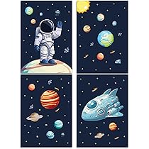 Raketen Poster DIN A4 - Weltraum Deko Für Kinderzimmer Mit Planeten & Sternen