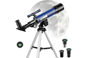 ESOLDNIC Telescope for Kids, 90X Magnification HD Astronomical Telescope, 50mm Aperture Portable Astronomy Telescopes with 3 Eyepieces and Tripod for Kids Adults Beginners Stargazing Gift (Blue)
