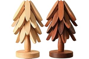 WCMXDG Wooden Tree Trivet Set - 2 Pack Natural Christmas Tree Coasters With 8 Wooden Trivets & 2 Stand, Stackable Kitchen Hot Dish Holder, Christmas Kitchen Counter Decor For Family Friends